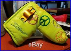 Rare Scotty Cameron Lime Peace Sign Putter Headcover Cover & Gold Pivot Tool