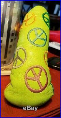 Rare Scotty Cameron Lime Peace Sign Putter Headcover Cover & Gold Pivot Tool