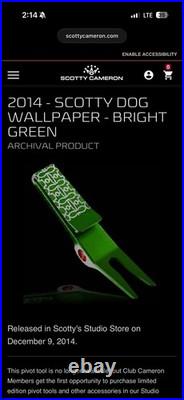 Scotty Cameron 2014 Scotty Dog Wallpaper Bright Green Limited Release Pivot Tool