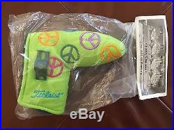 Scotty Cameron Lime Green Dancing Rainbow Peace Signs Headcover And Tool NEW