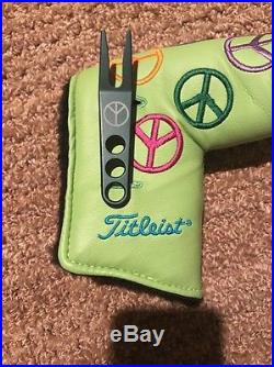 Scotty Cameron Lime Green Peace Sign Putter Studio 2003 Headcover withDivot Tool
