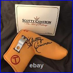 Signed Circle T Yellow Scotty Cameron head cover with signed note